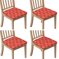 Red Christmas Text and Snowflake Seat Covers for Dining Room Chairs Set Of 4,Stretch Printed Washable Chair Seat Cover with Elastic Ties and Button,Removable Waterproof Couch Cushion Covers