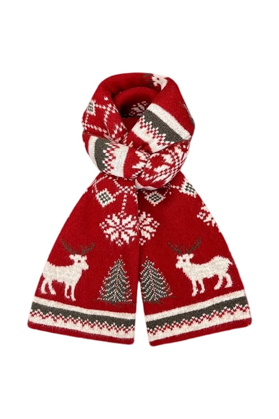 Red Christmas Theme Winter Knitted Couple Scarf - Xmas Tree Reindeer Deer Warm Wool Scarf Christmas Gifts for Women