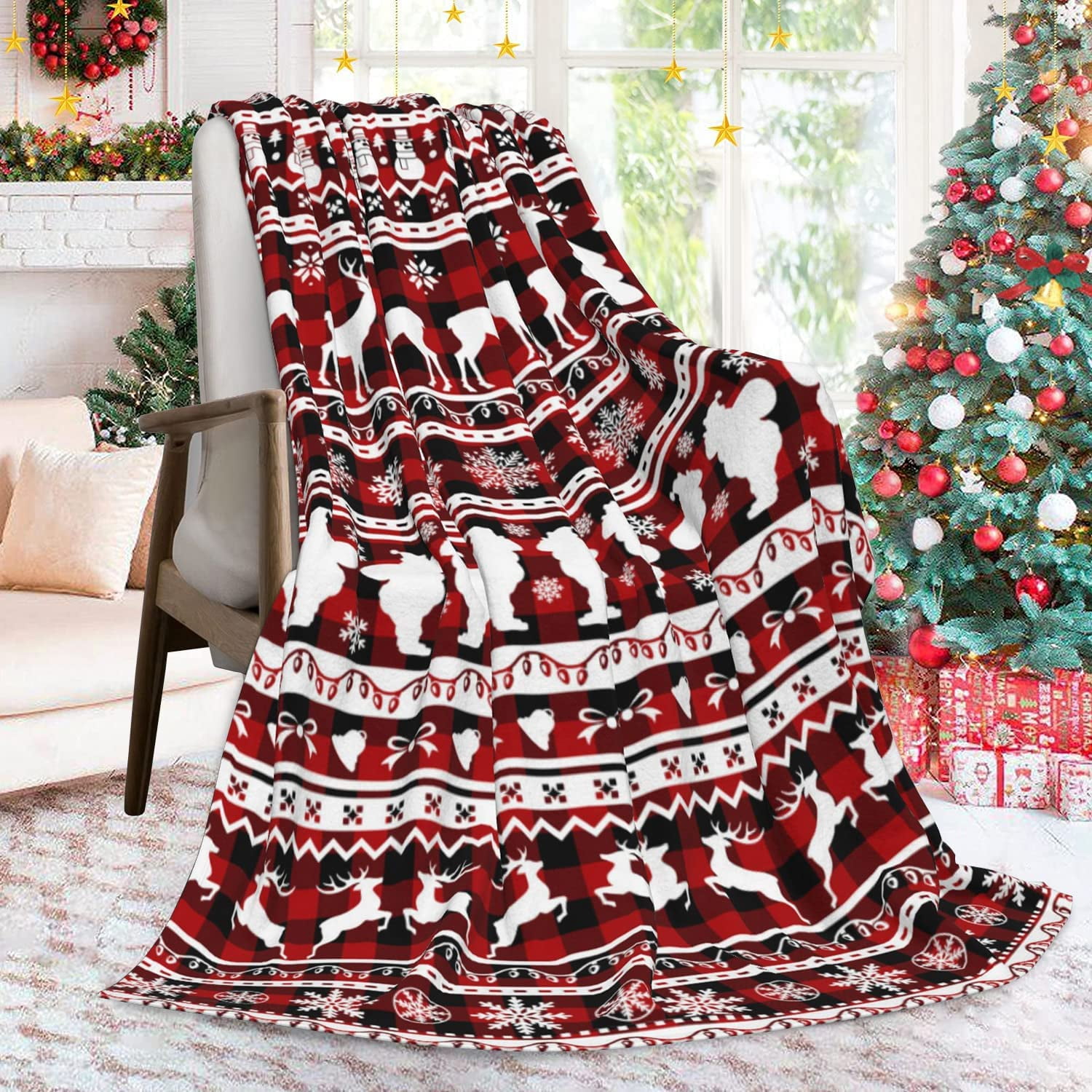 Christmas Throw Blanket for Couch Red Christmas Fleece Blanket Christmas  Holiday Blankets and Throws, 50x60 Inch 