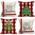 thumbnail image 1 of Red Christmas Throw Pillow Covers Set of 4&nbsp;Red Buffalo Plaid Home Pillow Cover Cotton Linen 18x18 Inch Christmas Decoration Farmhouse Pillow Cases Indoor Decor Sofa Cushion Cover (RBC Set), 1 of 6