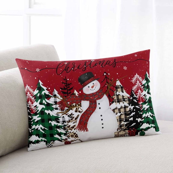 Red Christmas Throw Pillow Covers, Snowman Snowflake Xmas Tree Soft Breathable Pillow Cases with Invisible Zipper for Sleeping, King Size Pillowcases for Couch Bed Sofa Chair 20x36 Inches