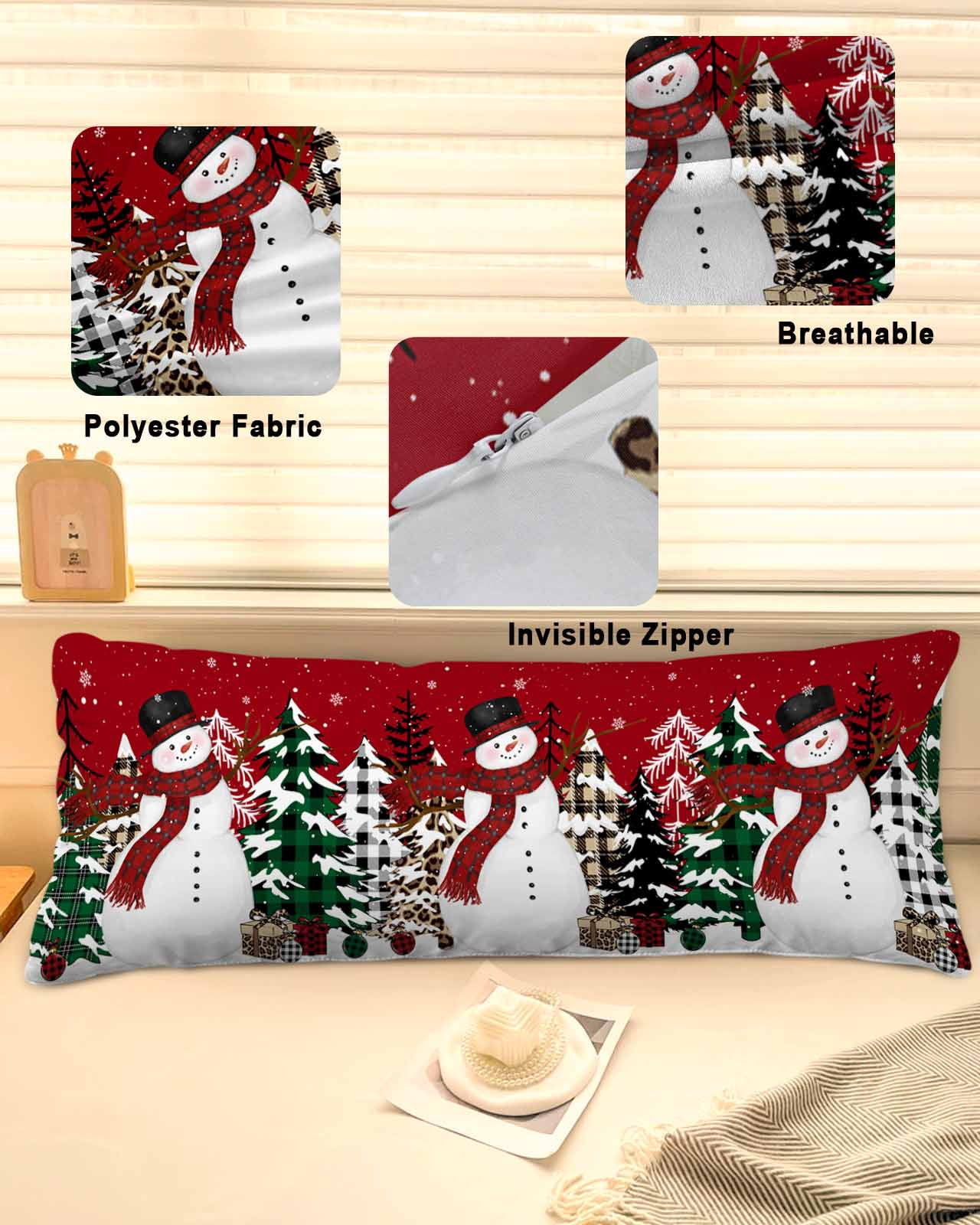 Red Christmas Throw Pillow Covers, Snowman Snowflake Xmas Tree Soft ...