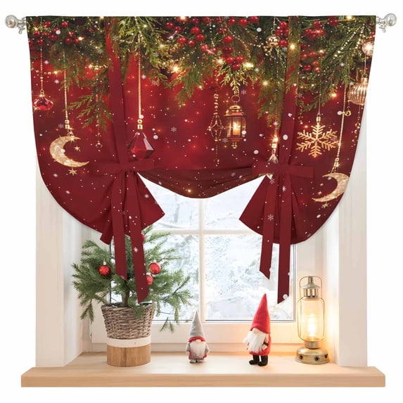 Red Christmas Tie Up Curtains for Windows, Adjustable Balloon Window ...