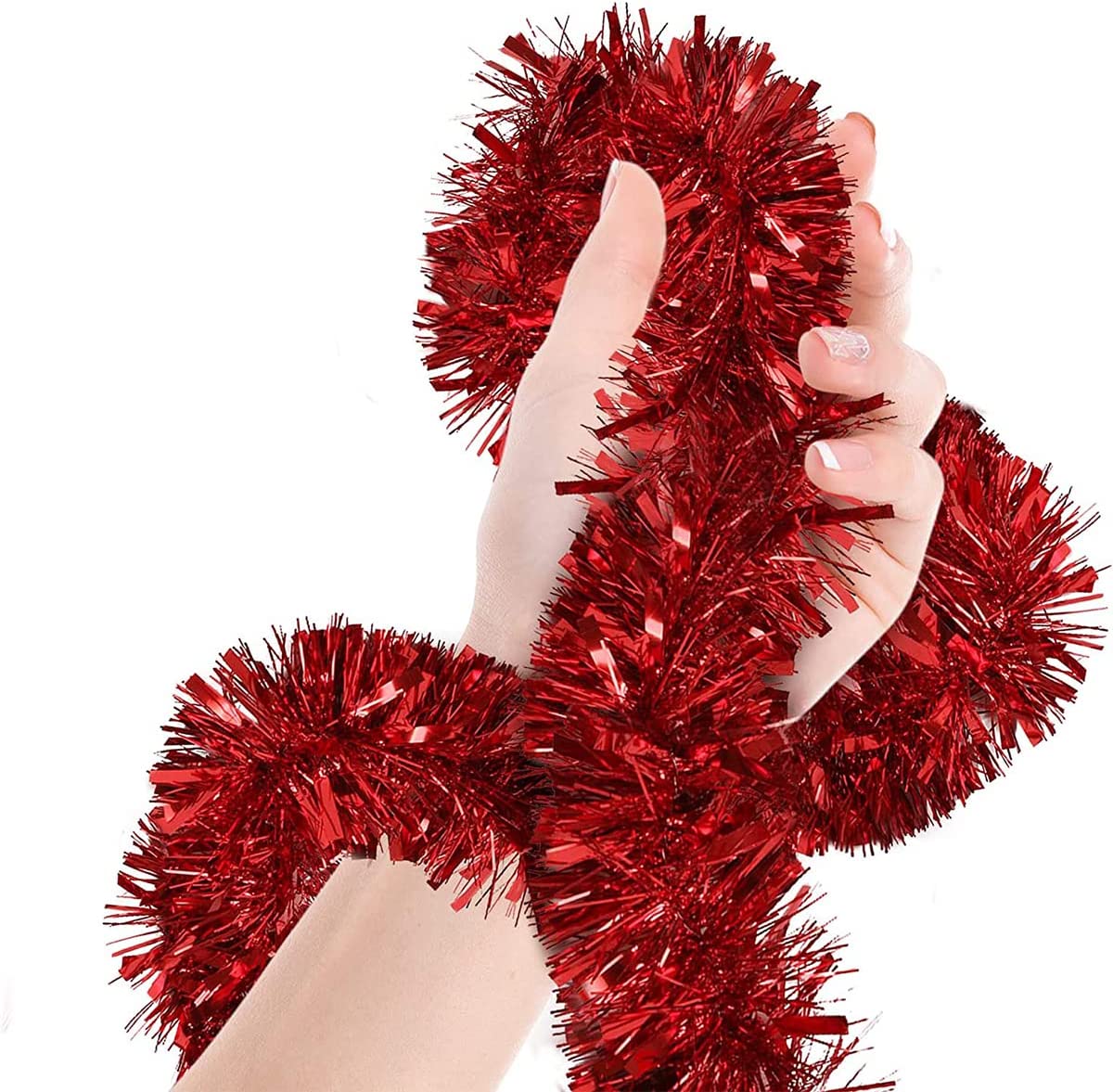 Red Christmas Tinsel Garland - 3 Pack of Metallic Tinsel Twist Garland ...