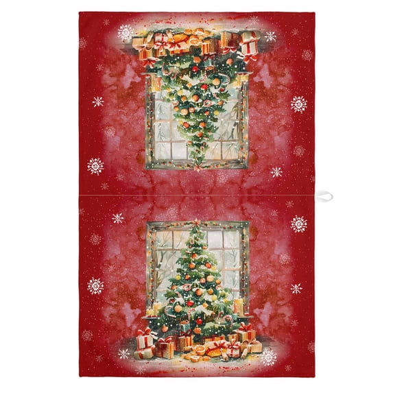 Red Christmas Tree 1 Pack Kitchen Towel, Water Absorbent Dish Towel, Watercolor Xmas Snowflake Decorative Hand Towels - Quick Drying Cloth for Cooking Baking, 18x28 Inch