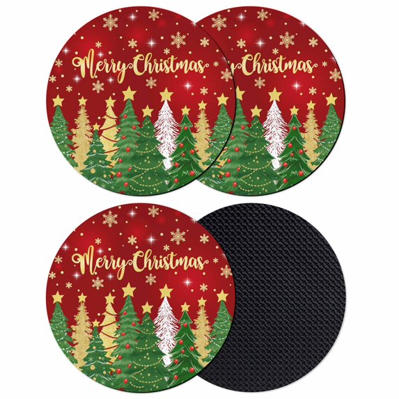 Red Christmas Tree Coasters Set of 4, Absorbent Coasters for Drinks, Green Xmas Tree Snowflake Stars Winter Coaster for Desk Coffee Table Protection, Home Decor House Warming Gifts 4"