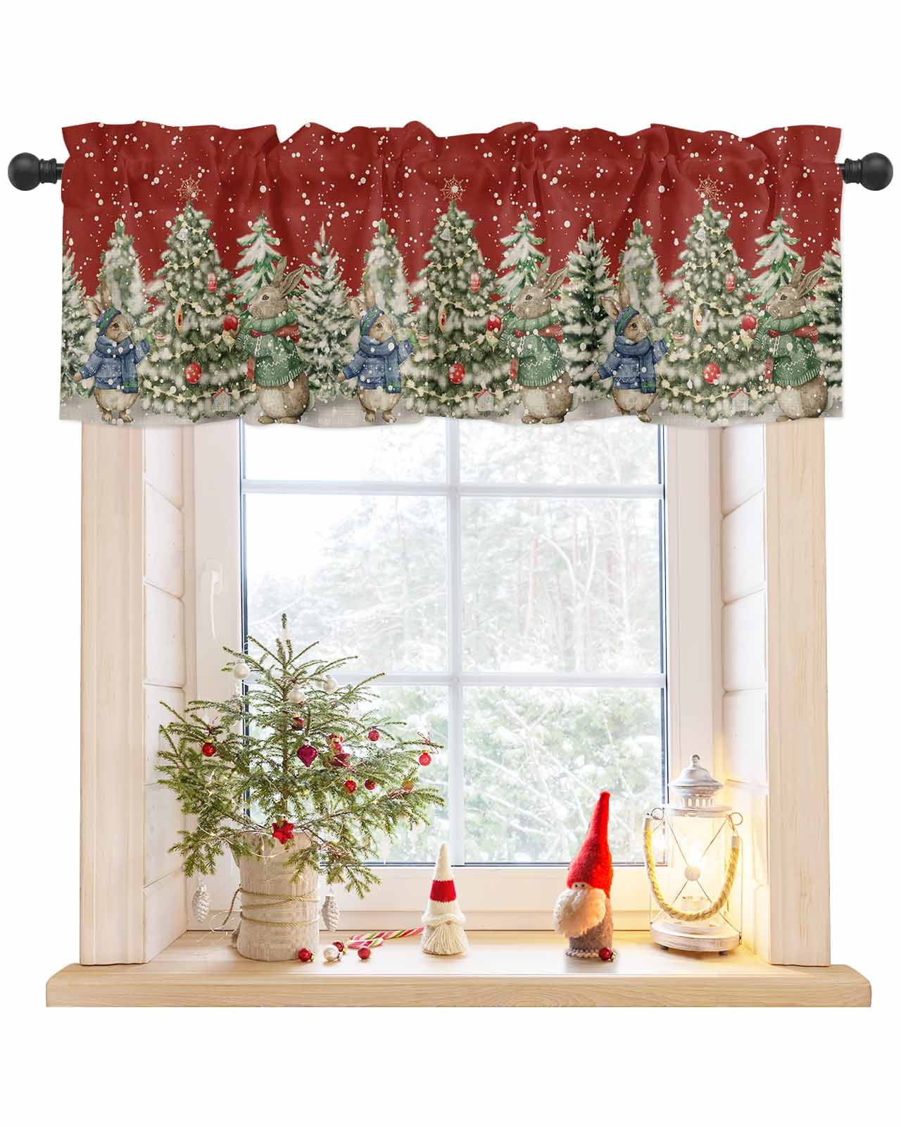 Red Christmas Tree Curtain Valance for Windows/Living Room/Kitchen ...