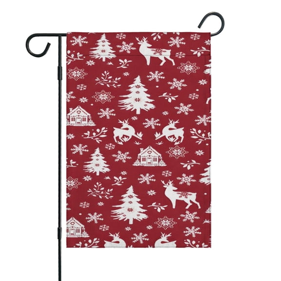 Red Christmas Tree and Deer Pattern Fall Garden Flags 12.5"x18" Double Side,Small Yard Flags for Outside,Outdoor Fall Decor,Autumn Funny Garden Flag Yard Decoration