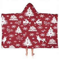 Red Christmas Tree and Deer Pattern Hooded Bath Towel，50"x30" for Ages 3 To 12 Kids, Quick Dry Lightweight Soft Microfiber Hood Beach Towel Cover Up for Kids