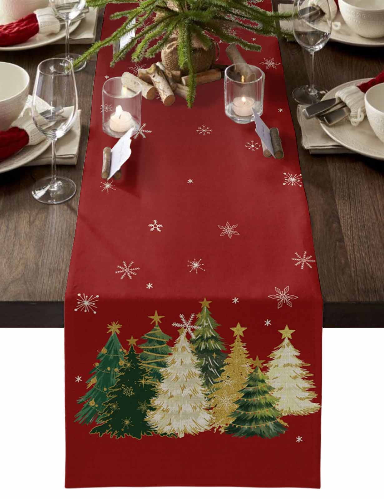 Red Christmas Tree Dresser Scarf Farmhouse, Dining Table Decorations for Wedding/Parties, Xmas Tree Winter Snowflake Table Runner 72 Inches Long for Kitchen Dining, 16 x 72 In