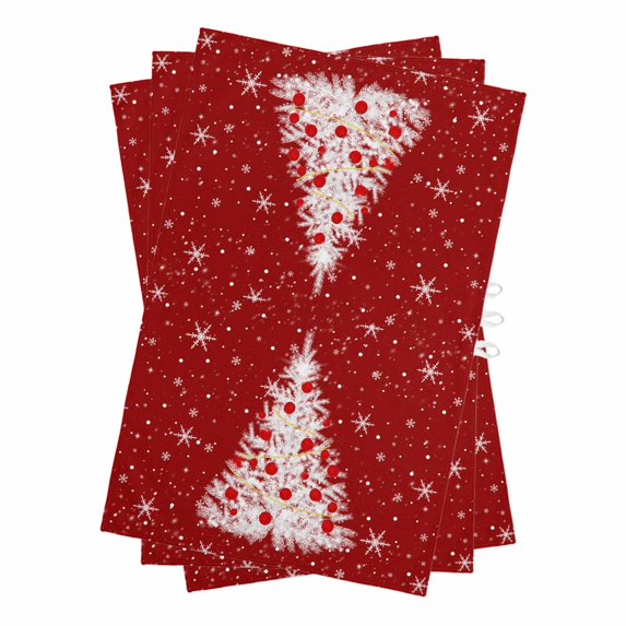 Red Christmas Tree Kitchen Towels Set of 3, Water Absorbent Dish Towel, Winter Balls Snowflake Xmas Tree Decorative Hand Towels - Quick Drying Cloth for Cooking Baking, 18x28 Inch