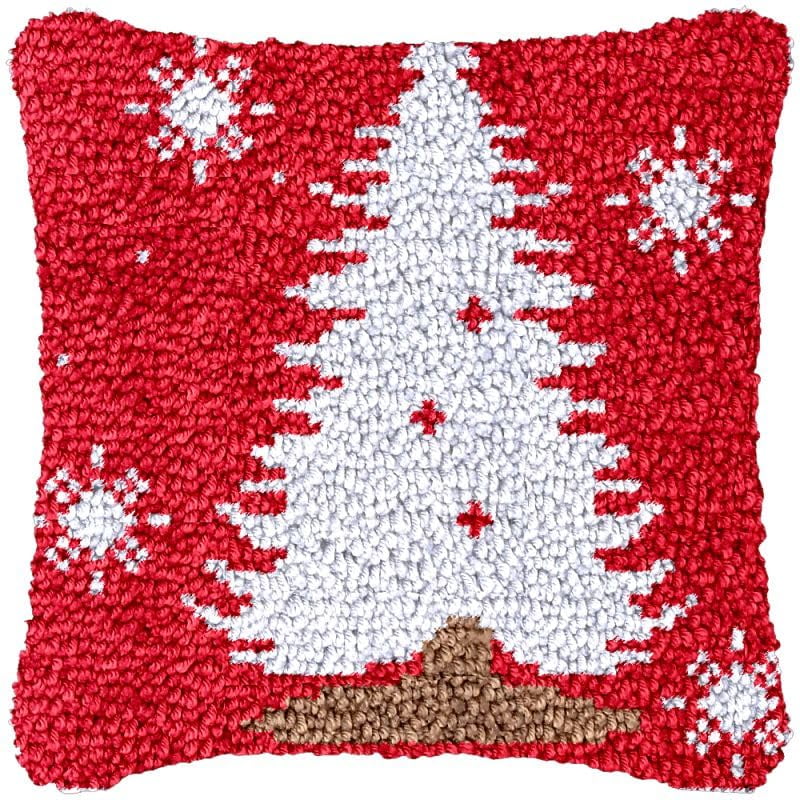 Red Christmas Tree Latch Hook Pillowcase Kits for Adults and Starter DIY Cushion Cross Stitch Latch Hook Rug Kits with Preprinted Canvas Crochet Yarn Kits Needlework Crafts 17'' X 17''