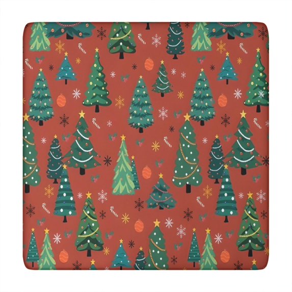 Red Christmas Tree and Ornament Pattern Square Fitted Tablecloth with Elastic Edge,Square Table Cover,Washable Elastic Table Cover for Home Kitchen Party Decor 34"x34"