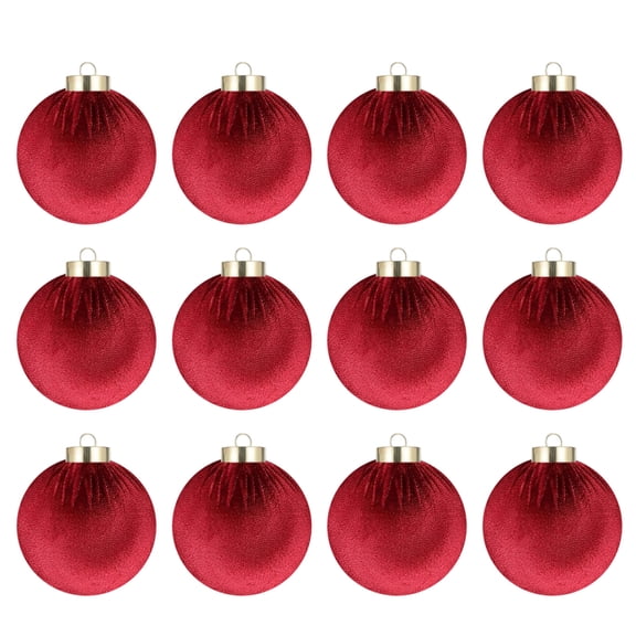 Red Christmas Tree Ornaments With Velvet Flocked Balls Set Of 12 Pieces 8Cm Size Made From Plastic For Enhanced Displays