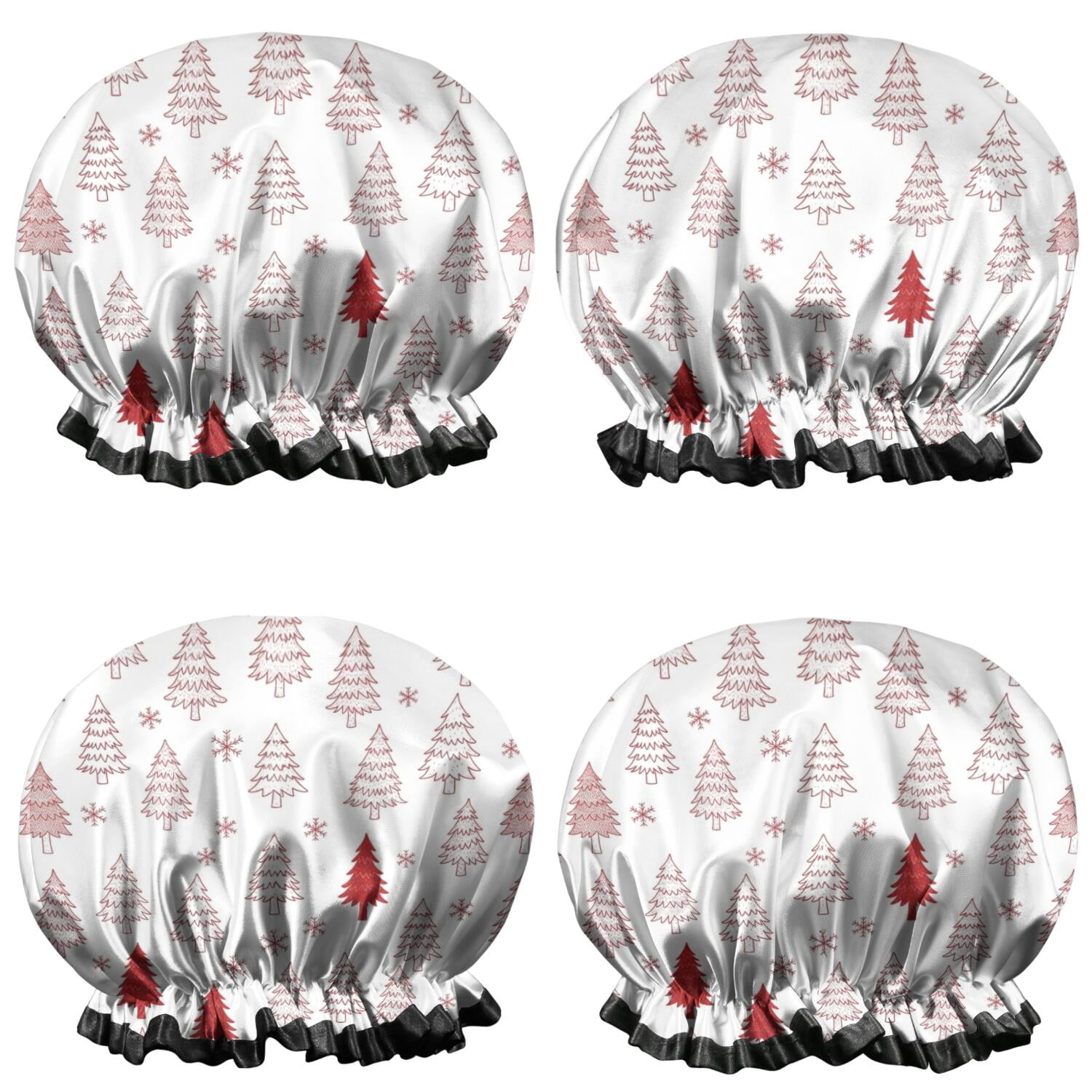 Red Christmas Tree Pattern 4 Pack Waterproof Shower Caps, Double Layer ...