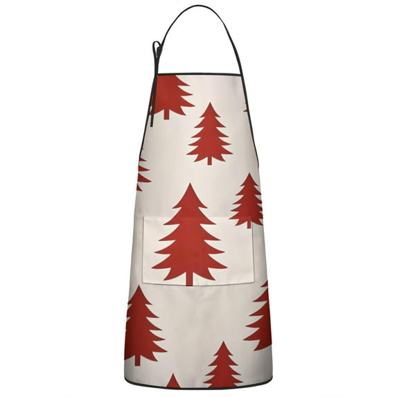 Red Christmas Tree Pattern Apron-Garden Aprons for Women with Pockets-Cotton Linen Waterproof Kitchen Cooking Gardening Aprons Adjustable for Kitchen,Cooking,BBQ and Salon 33"x27"