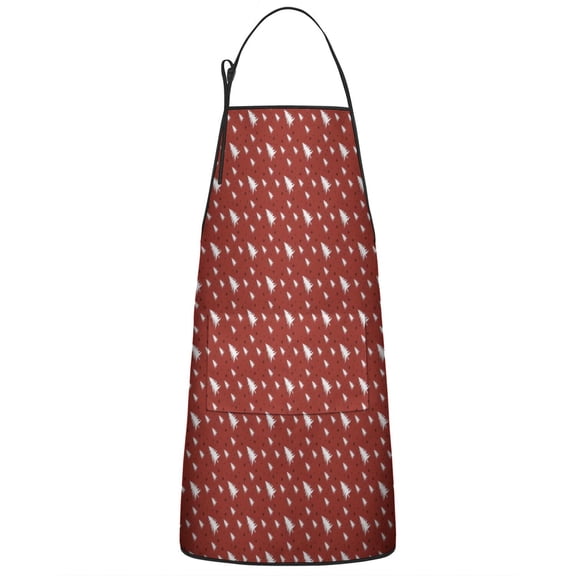 Red Christmas Tree Pattern Apron-Garden Aprons for Women with Pockets-Cotton Linen Waterproof Kitchen Cooking Gardening Aprons Adjustable for Kitchen,Cooking,BBQ and Salon 33"x27"