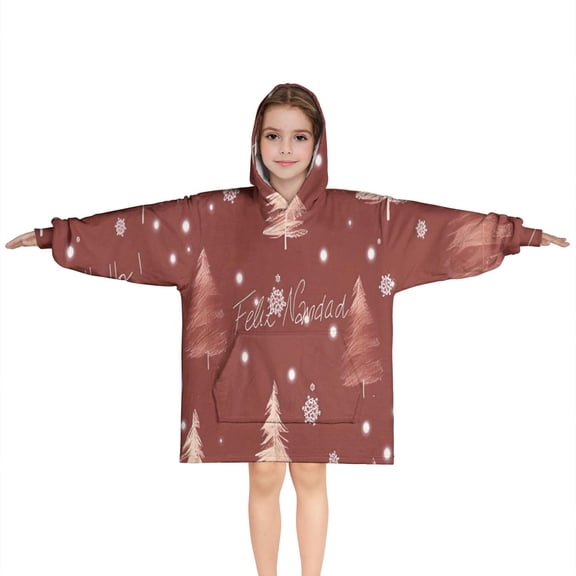 Red Christmas Tree Pattern Blanket Hoodies for Kids 6-13YR Oversize Wearable Blanket Hoodies for Boys Girls Teens