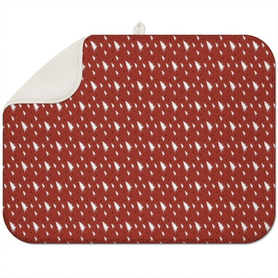 Red Christmas Tree Pattern Dish Drying Mat for Kitchen 1 Pack, Ultra Absorbent Microfiber Dishes Drainer Mats,18x24in(46x61cm)