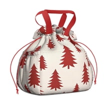 Red Christmas Tree Pattern Drawstring Lunch Bag Women - Drawstring Lunch Bag Insulated for Work Office - Stain-Resistant Large Lunchbags for Women with Multi-Pockets