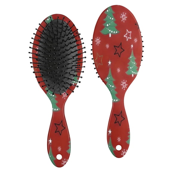 Red Christmas Tree Pattern Hair Brush,Girls Detangling Hair Brush,Glide Through Tangles with Ease for Wet & Dry Hair,8.8"X2.8"