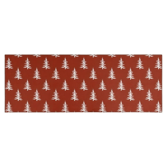 Red Christmas Tree Pattern Kitchen Rug Mat,Kitchen Runner Rugs Non Skid Washable,Decorative Kitchen Floor Mats for Kitchen,Sink,Laundry,17"X47"