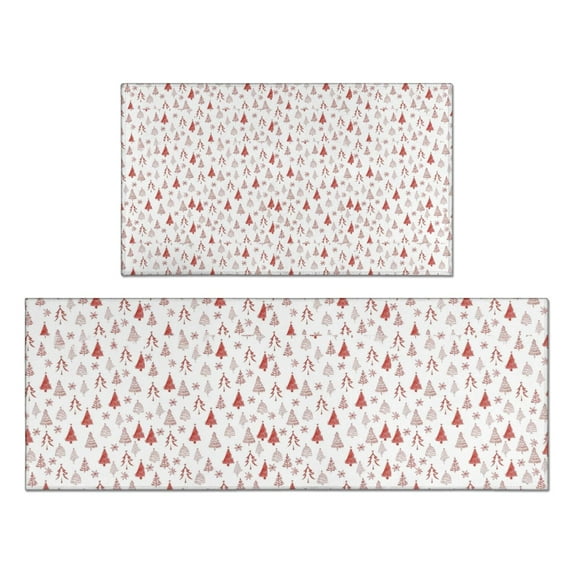 Red Christmas Tree Pattern Kitchen Rugs Sets Of 2,Anti Fatigue Kitchen Mat Rugs Non Slip Washable,Decorative Kitchen Floor Mats for Kitchen,Sink,Laundry,17"x30"+17"x47"