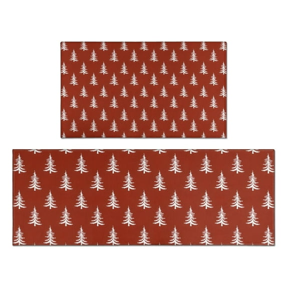 Red Christmas Tree Pattern Kitchen Rugs Sets Of 2,Anti Fatigue Kitchen Mat Rugs Non Slip Washable,Decorative Kitchen Floor Mats for Kitchen,Sink,Laundry,17"x30"+17"x47"