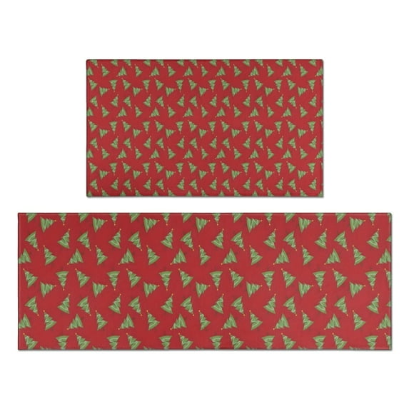 Red Christmas Tree Pattern Kitchen Rugs Sets Of 2,Anti Fatigue Kitchen Mat Rugs Non Slip Washable,Decorative Kitchen Floor Mats for Kitchen,Sink,Laundry,17"x30"+17"x47"