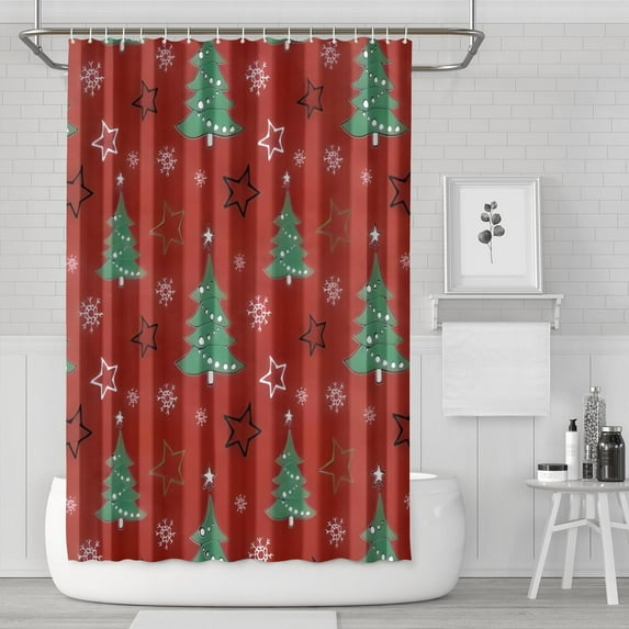 Red Christmas Tree Pattern Shower Curtain 72"x72" ,Bathroom Decorative Shower Curtains Set with 12 Hooks,Modern Waterproof Washable Shower Curtain