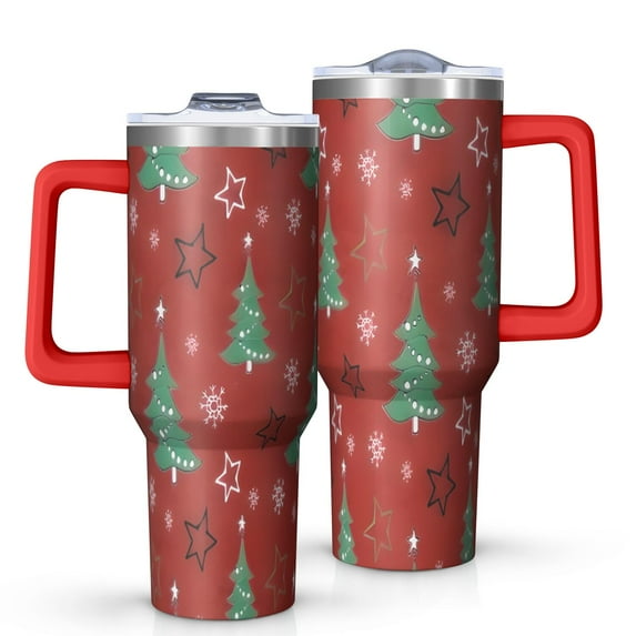 Red Christmas Tree Pattern Tumbler with Handle and Lid,40oz Double Wall Vacuum Insulated Tumbler,Cups Gift for Women and Men