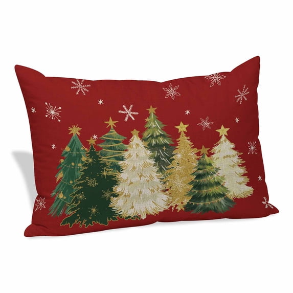 Red Christmas Tree Pillow Covers, Linen Long Throw Pillow Case, Xmas Tree Winter Snowflake Holiday Pillow Protector Decorative Cushion Cover for Living Room/Bedroom 20" x 26"