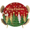 thumbnail image 1 of Red Christmas Tree Round Tablecloth, Fitted Table Cover with Elastic for 36"-44" Round Tables, Green Xmas Tree Snowflake Stars Winter Table Cloth Outdoor Indoor Dinning Party Waterproof Tablecloths, 1 of 7