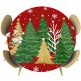 thumbnail image 1 of Red Christmas Tree Round Tablecloth, Fitted Table Cover with Elastic for 45"-54" Round Tables, Green Golden Xmas Tree Snowflake Winter Table Cloth Outdoor Indoor Dinning Party Waterproof Tablecloths, 1 of 7