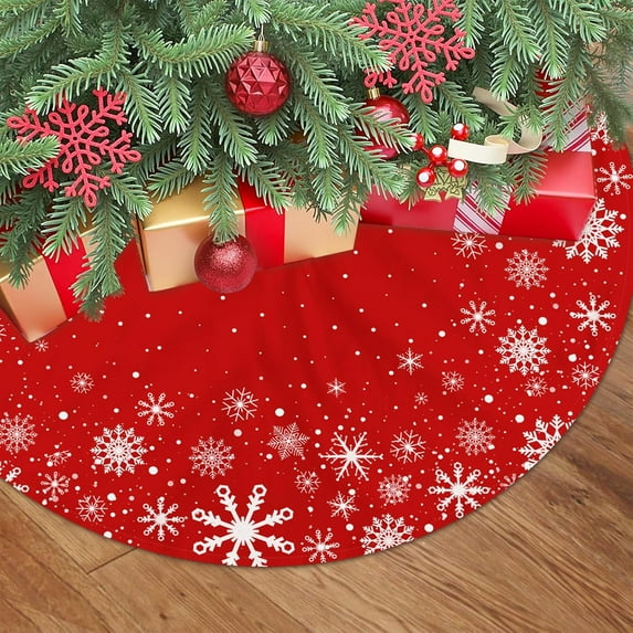 Red Christmas Tree Skirt 48 Inch with White Snowflakes Classic Farmhouse Christmas Tree Mat Small for New Year Xmas Holiday Party Decorations Home Yard Indoor Outdoor Ornaments