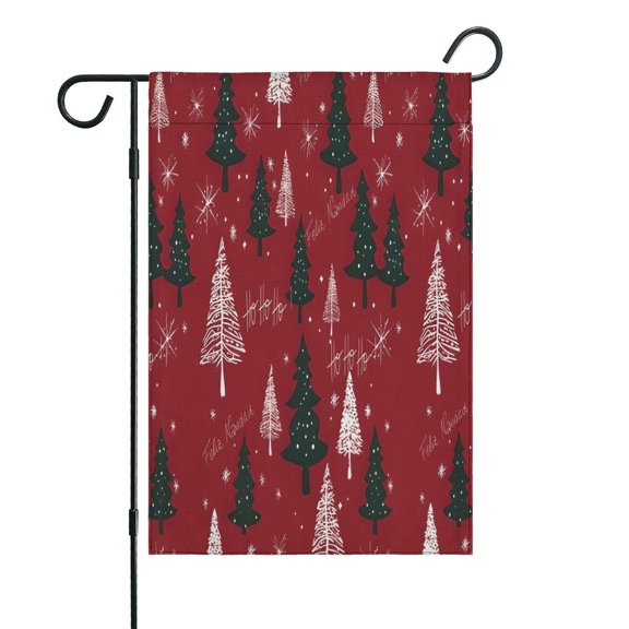 Red Christmas Tree and Snow Pattern Fall Garden Flags 12.5"x18" Double Side,Small Yard Flags for Outside,Outdoor Fall Decor,Autumn Funny Garden Flag Yard Decoration