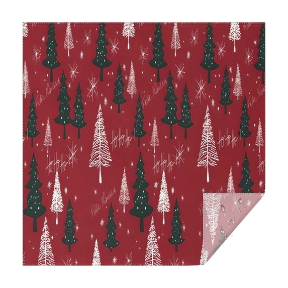 Red Christmas Tree and Snow Pattern Square Tablecloth,Waterproof Square Table Cover,Wipeable Spillproof Washable Table Cover for Home Kitchen Party Decor 60"x60"(152x152cm)