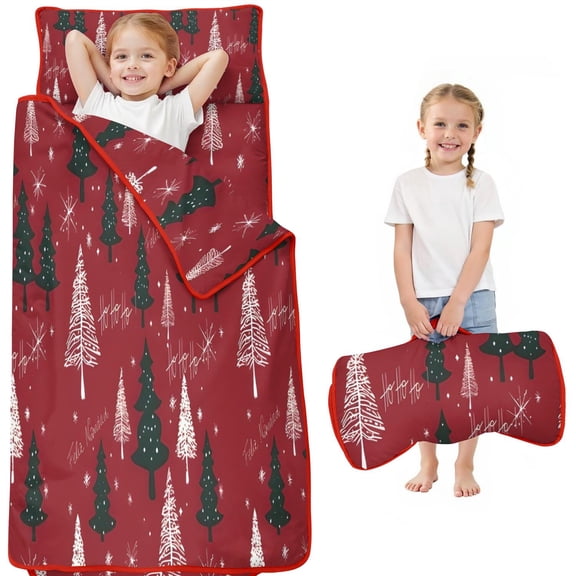Red Christmas Tree and Snow Pattern Toddler Nap Mats for Kids Preschool,51"x22" Sleeping Mat Bag or Kids,Toddler Sleeping Bag,Toddler Nap Mat or Daycare