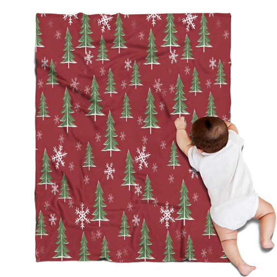 Red Christmas Tree and Snowflake Pattern Blanket,Comfortable Soft Lamb Wool Throw Blanket,All Season,Warm Lightweight Blankets for Sofa Bed Couch Living Room Chair,30"x40"