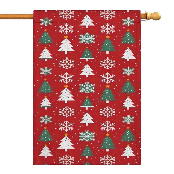 Red Christmas Tree and Snowflake Pattern Fall Garden Flags 28"x40" Double Side,Small Yard Flags for Outside,Outdoor Fall Decor,Autumn Funny Garden Flag Yard Decoration