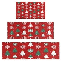 Red Christmas Tree and Snowflake Pattern Kitchen Rugs Sets Of 3,Kitchen Runner Rugs Non Skid Washable,Decorative Kitchen Floor Mats for Kitchen,Sink,Laundry,17"x30"  17"x47"   17"x59"