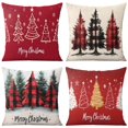 thumbnail image 1 of Red Christmas Tree Snowflake Throw Pillows Cover Square Throw Pillow Case Set of 4 Vintage Pillowcase for Indoor Home Bedroom, 1 of 7