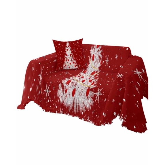 Red Christmas Tree Sofa Couch Covers for Dogs, Washable Sectional Couch Slipcovers for Loveseat with Tassels, Winter Balls Snowflake Xmas Tree Non Slip Sofa Throw Cover Blanket L 71''x102''