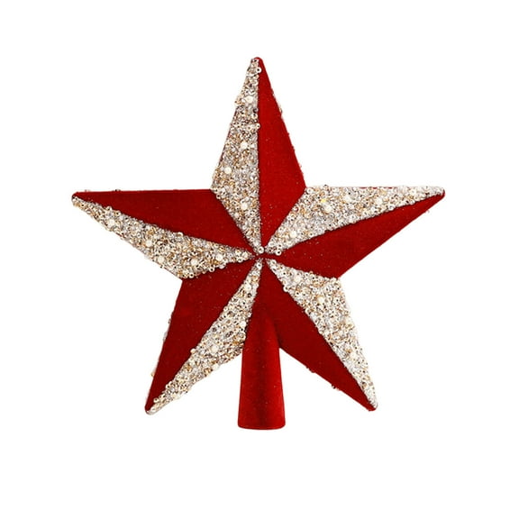 Red Christmas Tree Star Topper – 8-Inch Plastic Ball-Shaped Star Ornament for Tree Decoration, Holiday Party, Hanging Display or Gift Wrap Accent