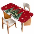 thumbnail image 1 of Red Christmas Tree Table Cloths for 4 Foot Rectangle Tables, Xmas Trees Snowflake Winter Holiday Patio Waterproof Elastic Fitted Tablecloths, Washable Rectangular Table Cover for Camping, 1 of 8