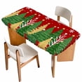thumbnail image 1 of Red Christmas Tree Table Cloths for 6 Foot Rectangle Tables, Green Golden Xmas Tree Snowflake Winter Patio Waterproof Elastic Fitted Tablecloths, Washable Rectangular Table Cover for Camping, 1 of 8