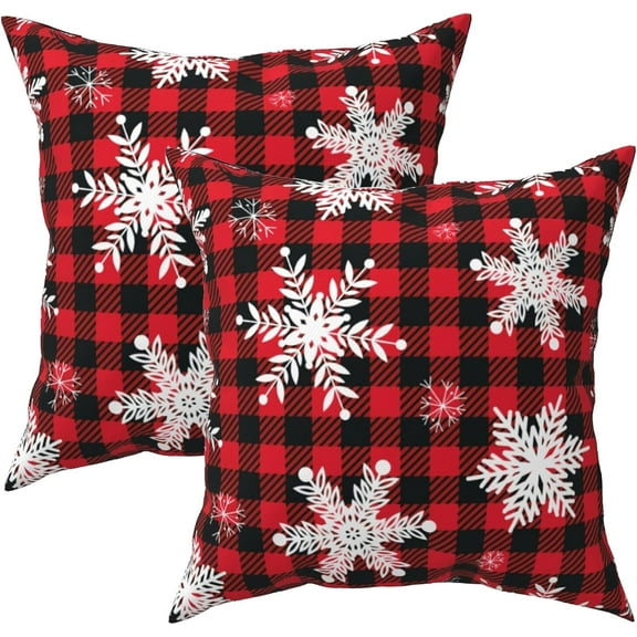 Red Christmas Tree Throw Pillow Covers 18x18 Inch Set of 2 Winter Xmas Outdoor Decorative Pillows Cover Holiday Farmhouse Linen Cushion Case for Bed Couch Sofa Decor