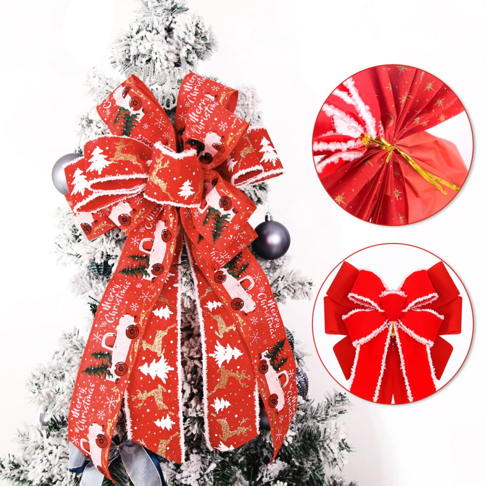Red Christmas Tree Topper Bow Christmas Ribbon Bows Christmas Wreath