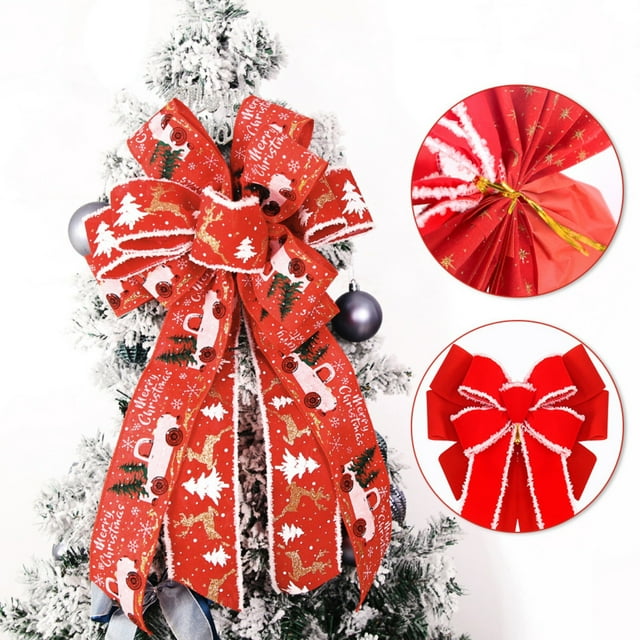 Red Christmas Tree Topper Bow Christmas Ribbon Bows Christmas Wreath