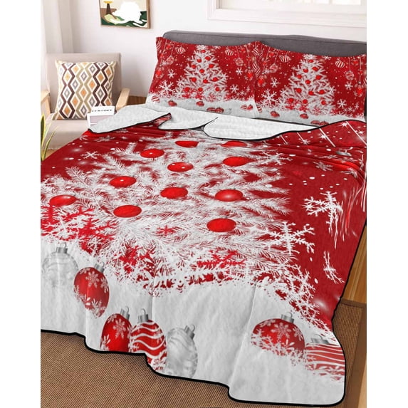 Red Christmas Tree Twin XL Size Down Alternative Comforter, Lightweight Comforter Quilt Bedding Set with Pillow Shams Balls Xmas Snowflake Winter All Seasons Bed Comforter Duvet Insert 68"x98"